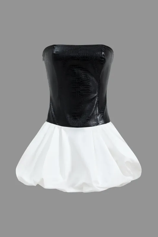 Faux Leather Patchwork  Strapless Mini Dress sold by Micas