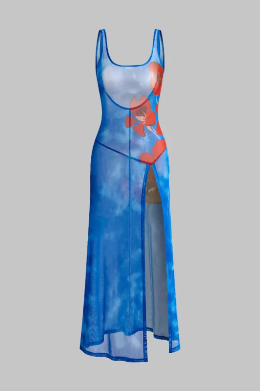 Floral Print Backless Slit Sleeveless Maxi Dress made by Micas