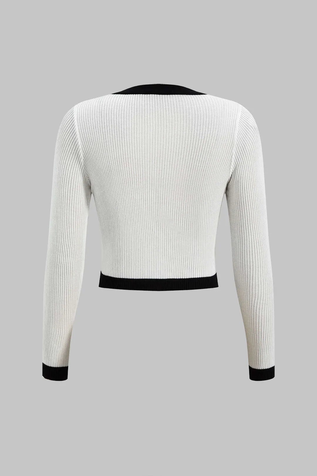Strik knap V-hals patchwork langærmet cardigan og slip kjole sæt sold by Micas product image thumbnail 3