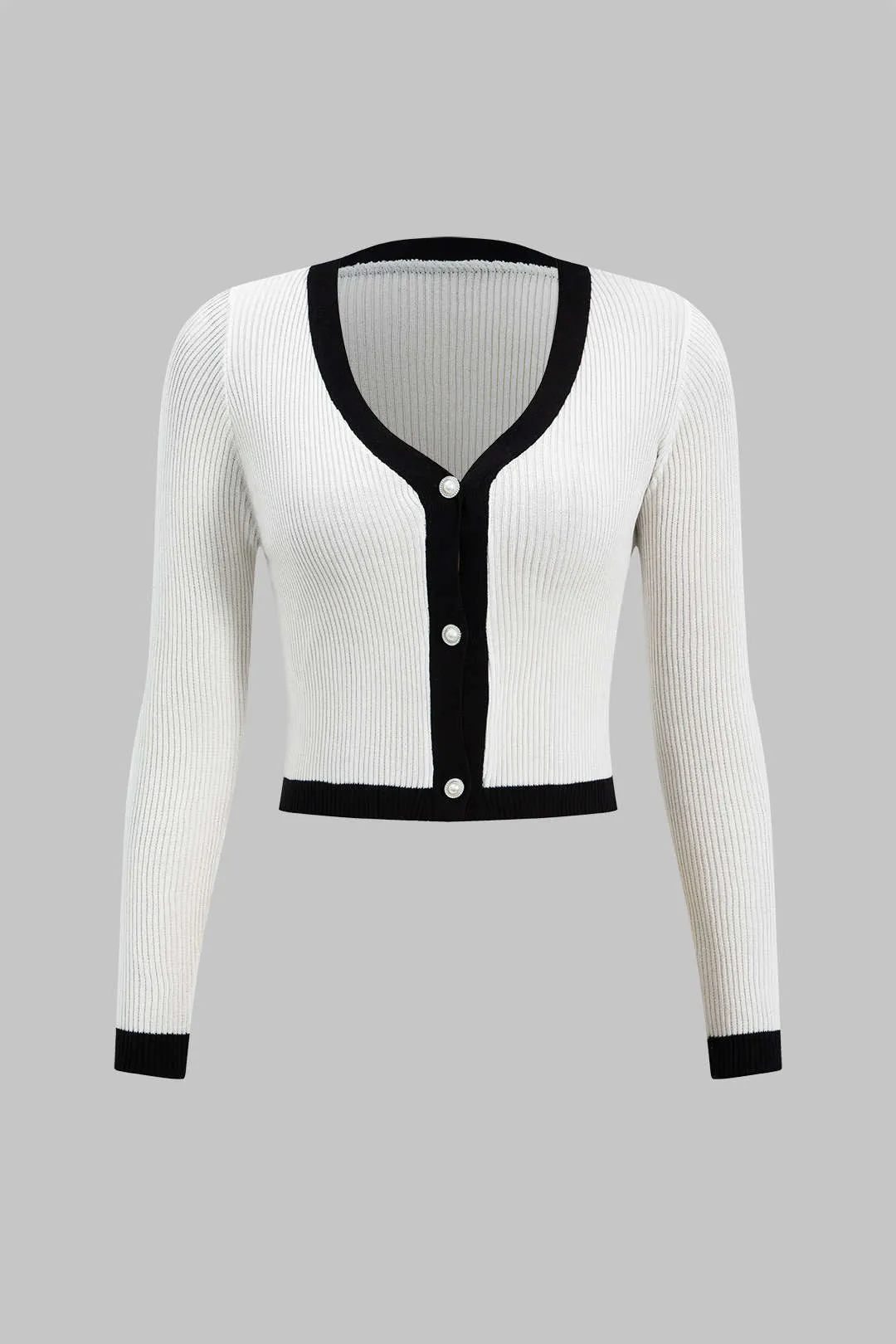 Strik knap V-hals patchwork langærmet cardigan og slip kjole sæt sold by Micas product image thumbnail 2