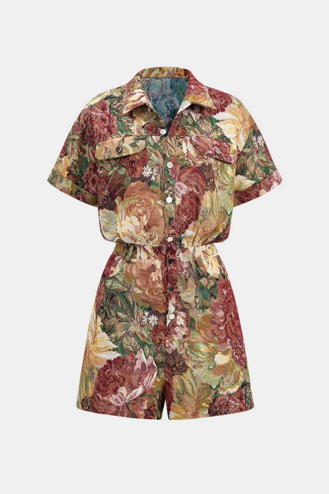 Jacquard Metallic Fake Pocket Short Sleeve Romper sold by Micas