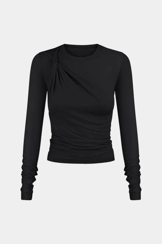 Ruched Asymmetrical Long Sleeve T-Shirt sold by Micas