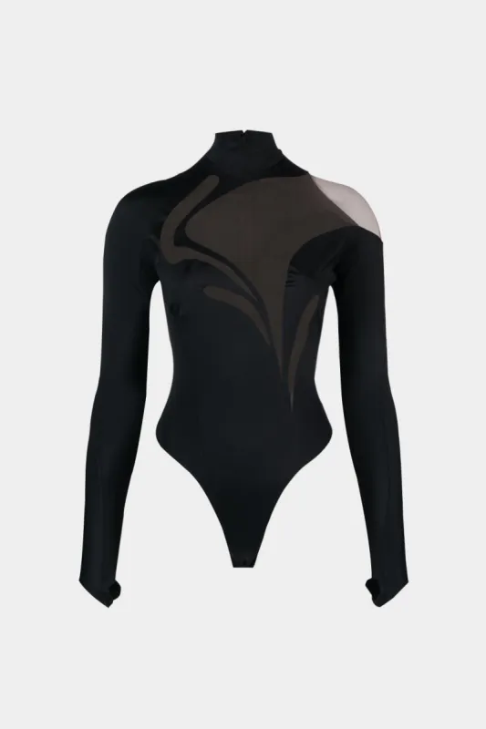 Mesh Patchwork Long Sleeve Bodysuit sold by Micas