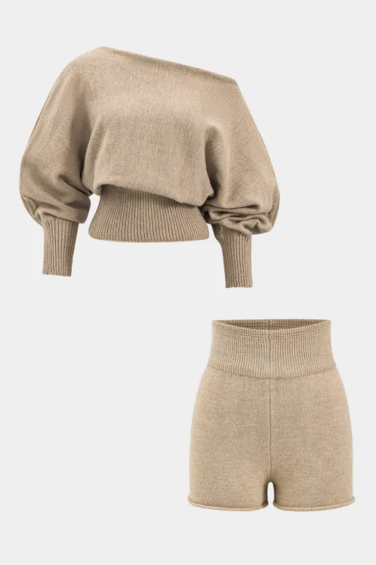 Sweater Boat Neck Gigot Sleeve Top and Shorts Set sold by Micas