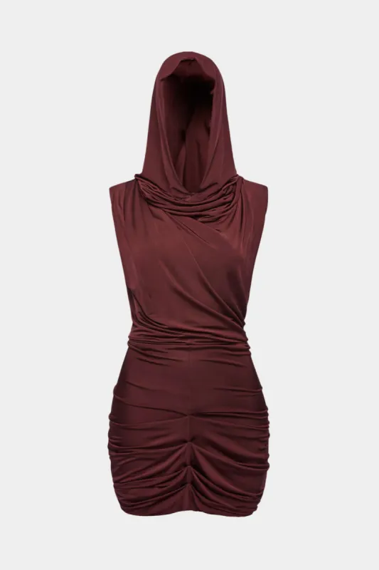 Ruched Hooded Sleeveless Mini Dress sold by Micas