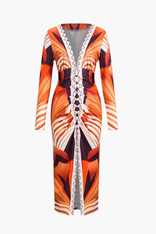 Bohemian Print V-Neck Long Sleeve Maxi Dress sold by Micas