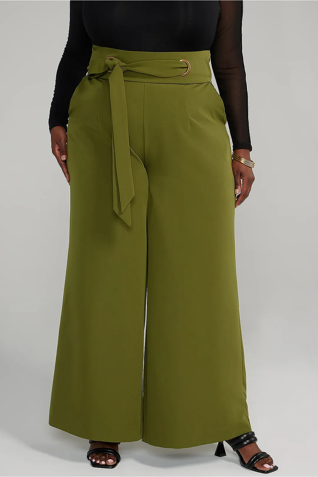 Plus Size Tie Front High Waist Zipper Trousers sold by Micas