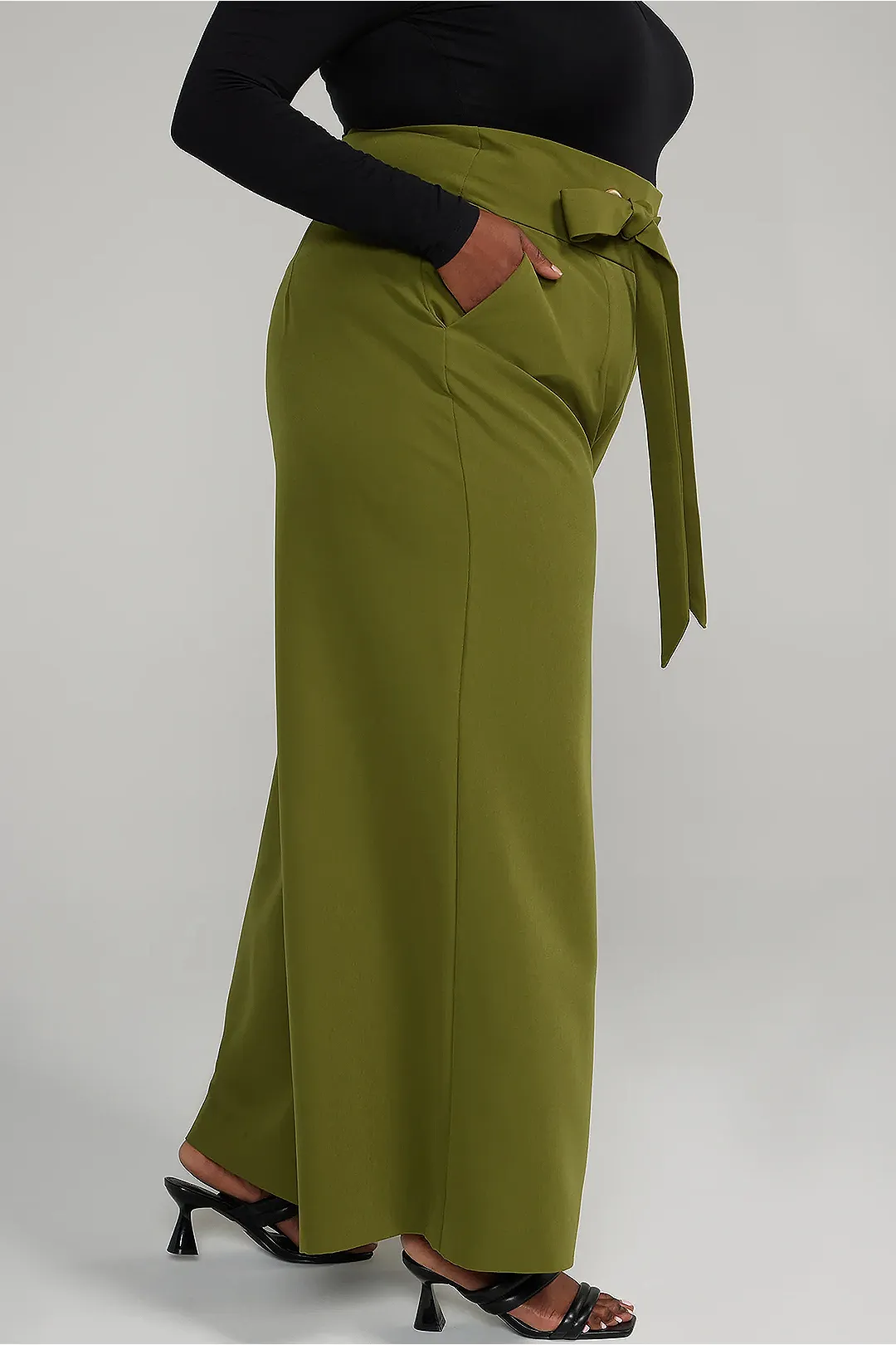 Plus Size Tie Front High Waist Zipper Trousers sold by Micas product image thumbnail 3