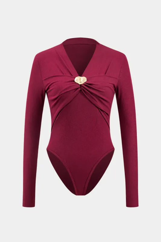 Ruched V-Neck Long Sleeve Bodysuit sold by Micas
