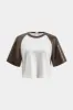 Faux Leather Round Neck Patchwork Short Sleeve T-Shirt sold by Micas