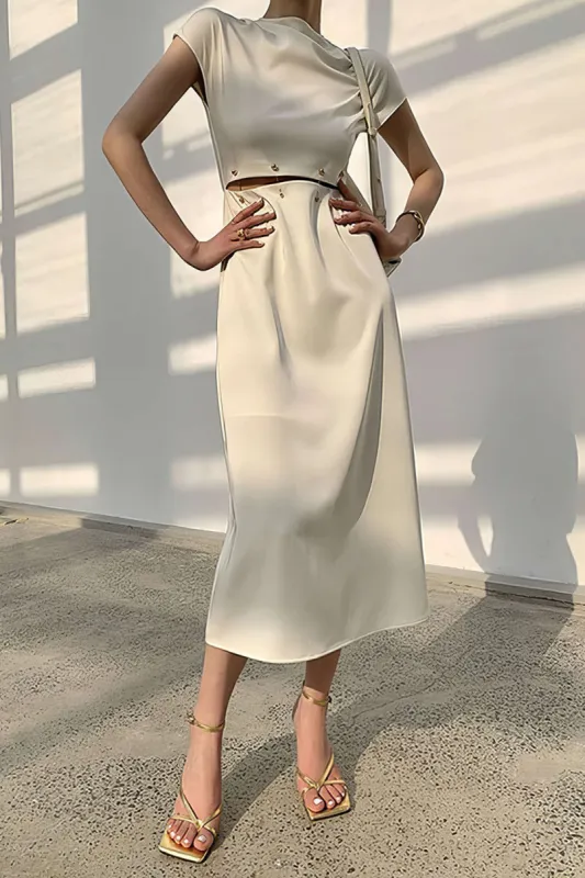 Hollow Out Short Sleeve Midi Dress made by Micas