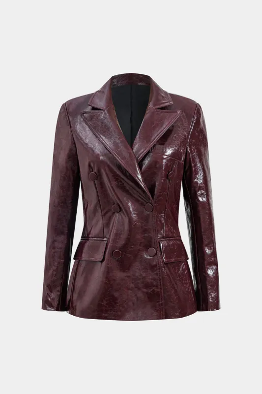 Faux læderlomme -knap noteret lapel blazer sold by Micas