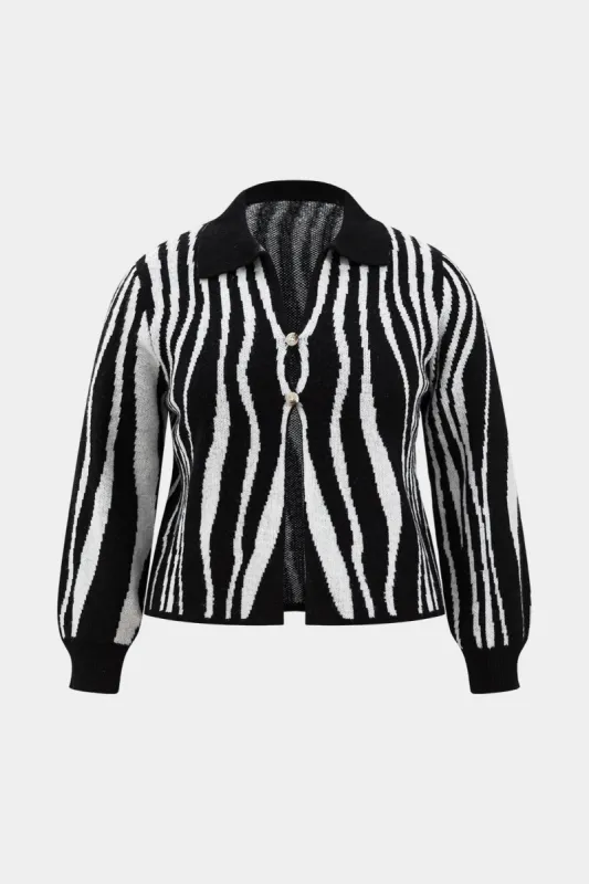 Plus Size Abstract Print Button Long Sleeve Cardigan sold by Micas