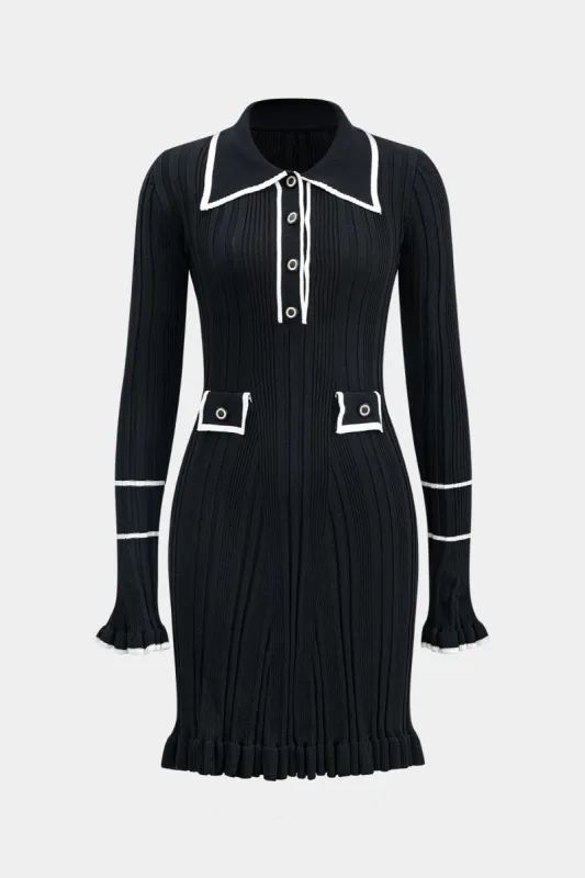 Strik -knap flæser klokkeskærm mini kjole sold by Micas