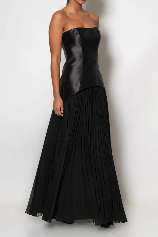Satin Pleated Patchwork Strapless Sleeveless Maxi Dress sold by Micas