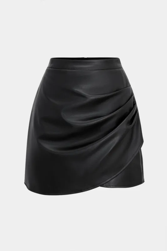 Faux læder høj talje ruched nederdel sold by Micas