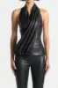 Faux Leather Backless Ruched Sleeveless Tank Top sold by Micas