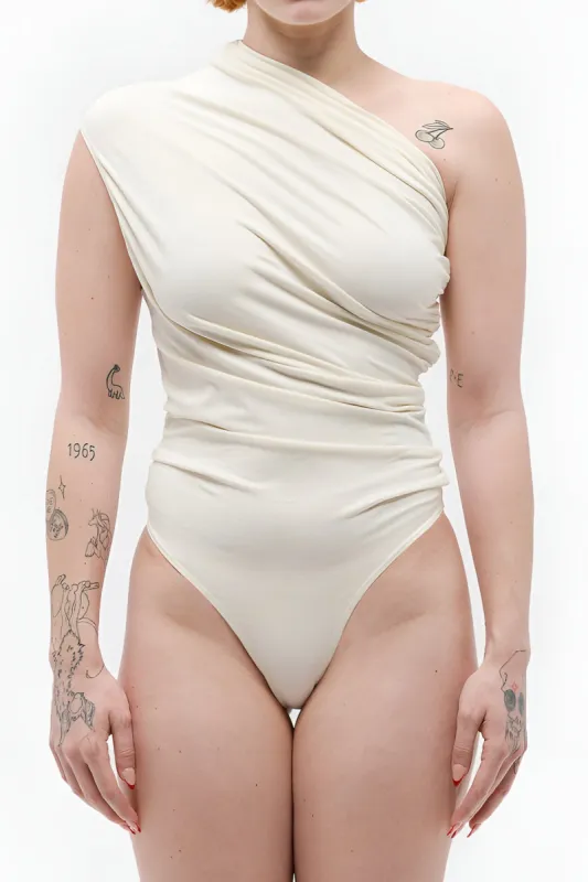 Ruched One Shoulder Sleeveless Bodysuit sold by Micas