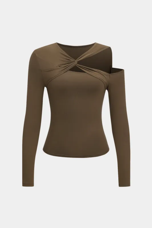 Twist asymmetri V-hals langærmet top sold by Micas