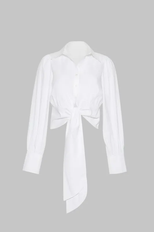 Ruched Button Tie Knot Long-Sleeve Shirt sold by Micas