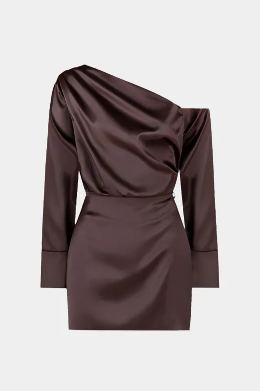 Satin Asymmetrical Long Sleeve Mini Dress sold by Micas