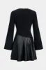 Faux Leather Patchwork V-Neck Long Sleeve Mini Dress sold by Micas