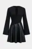 Faux Leather Patchwork V-Neck Long Sleeve Mini Dress sold by Micas