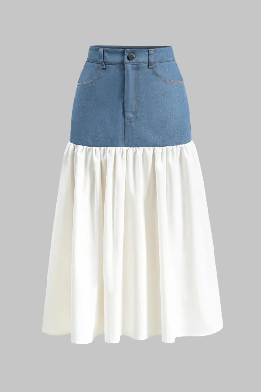 Denim Button Pocket Patchwork Skirt sold by Micas