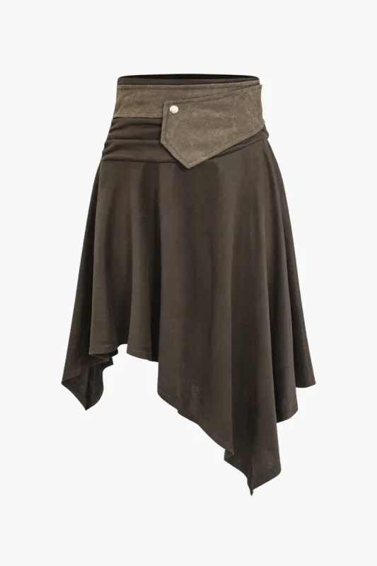 Faux Suede Asymmetrical High Waist Skirt sold by Micas