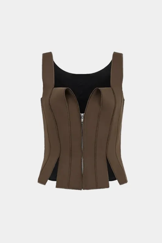 Patchwork Stitching Zipper Side Slit Cami Top sold by Micas