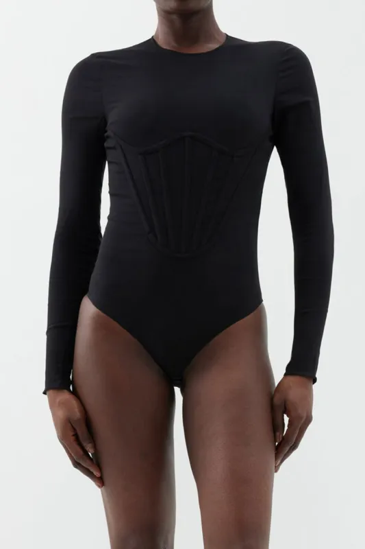 Zipper Round Neck Long Sleeve Bodysuit sold by Micas