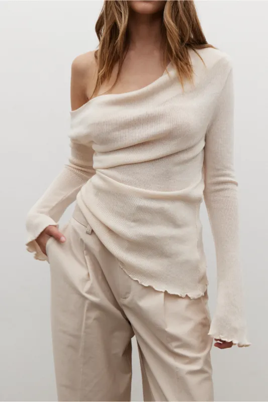 Solid Asymmetric Long-Sleeve Top sold by Micas
