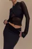 Mesh Ruched Crossed Long-Sleeve Top sold by Micas
