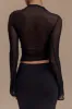Mesh Ruched Crossed Long-Sleeve Top sold by Micas