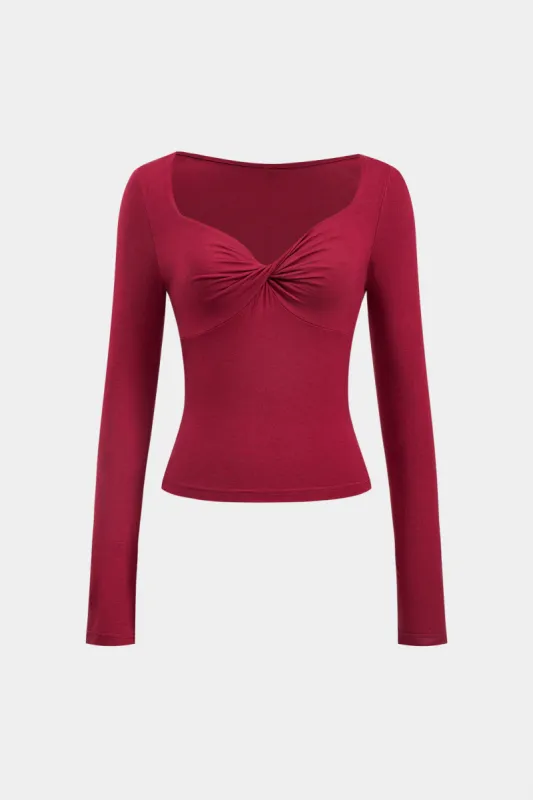 Ruched Twist Knot V-Neck Long-Sleeve Top sold by Micas