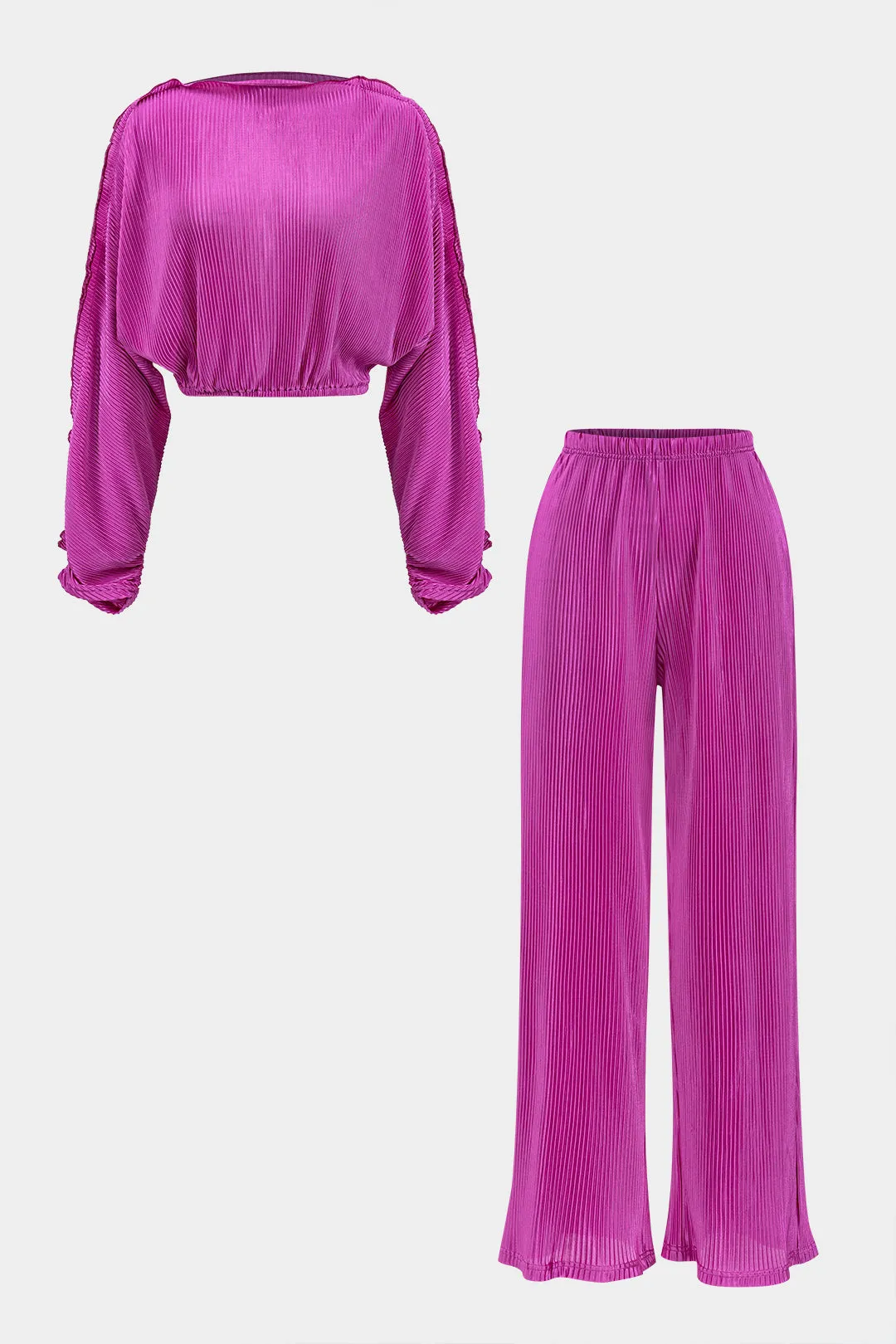Long-Sleeve Top And High Waist Wide Leg Trousers Set sold by Micas