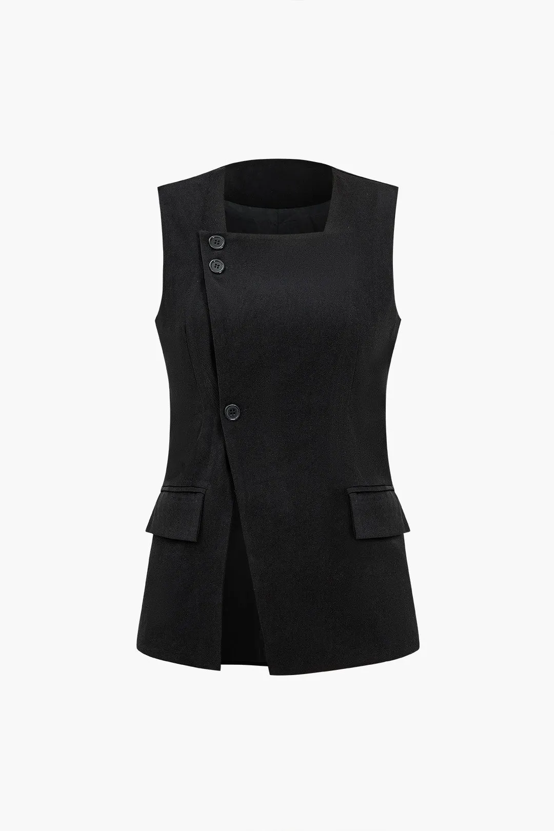 Button Pocket Square Neck Sleeveless Vest sold by Micas