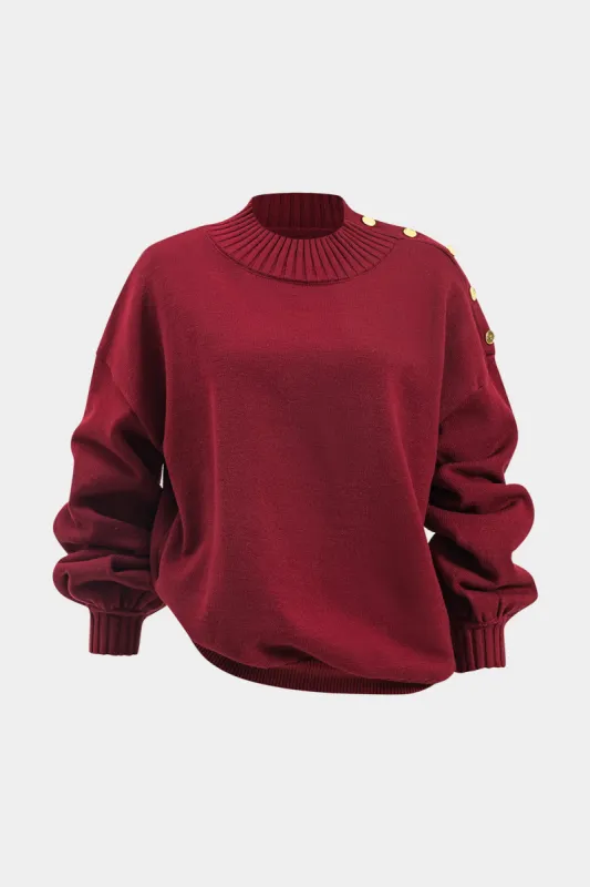 Knit Asymmetrical Button Long-Sleeve Top sold by Micas
