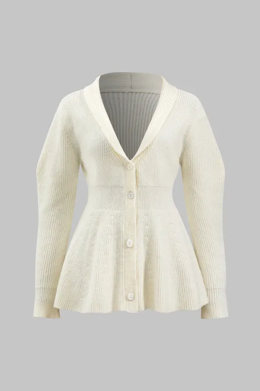 Knit Button V-Neck Long-Sleeve Cardigan sold by Micas