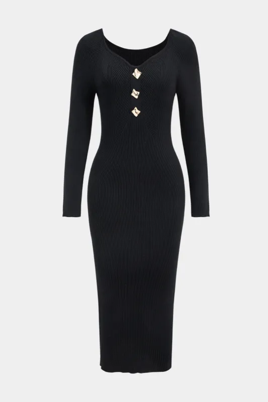 Strik metallisk knap langærmet kjole sold by Micas