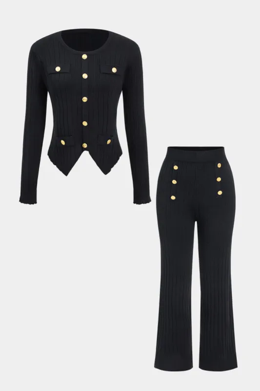 Strik metallisk knaplomme top og bukser sæt sold by Micas