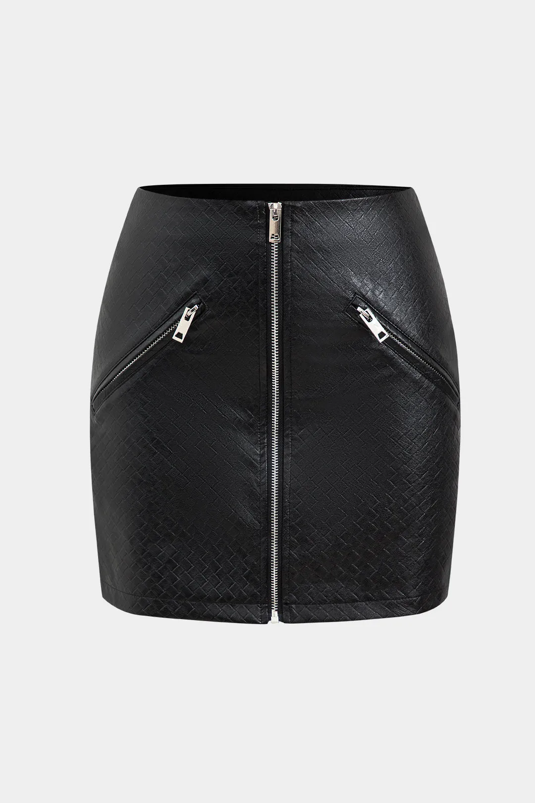 Faux Leather Pocket Zipper Skirt sold by Micas