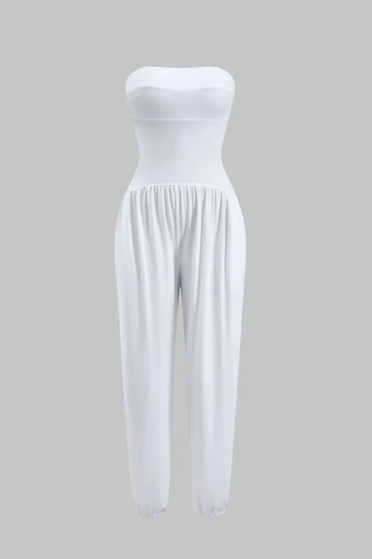 Basic Strapless Ruched Jumpsuit sold by Micas