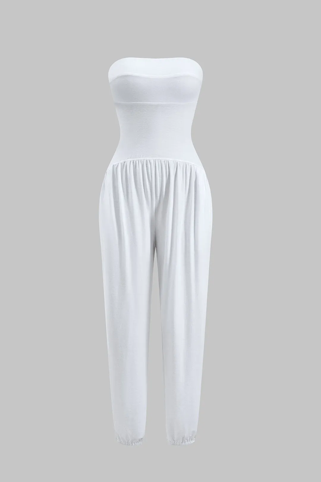 Basic Strapless Ruched Jumpsuit sold by Micas