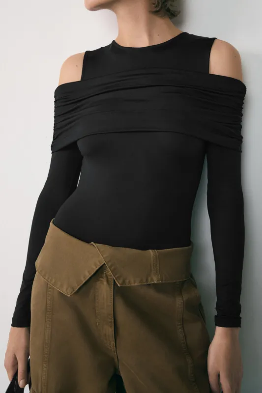 Ruched Off Shoulder Long Sleeve Bodysuit sold by Micas