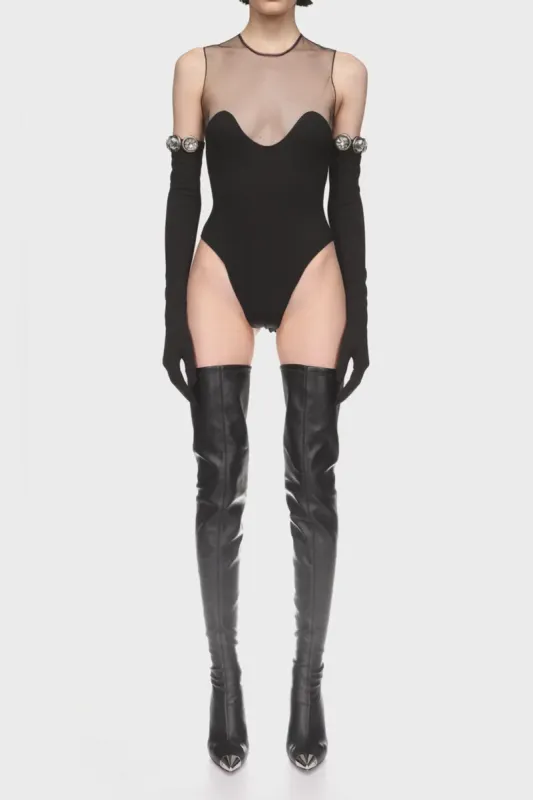 Mesh Patchwork Sleeveless Bodysuit sold by Micas