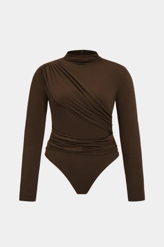 Plus Size Zipper Ruched Long Sleeve Bodysuit sold by Micas