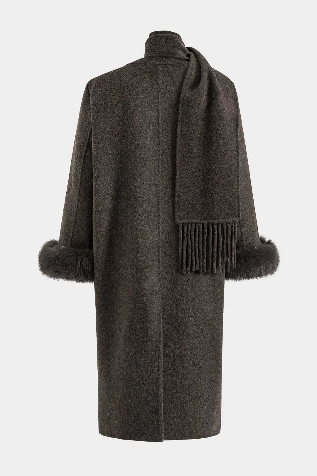 Faux Fur Button Pocket Long-Sleeve Coat With Scarf sold by Micas product image thumbnail 2