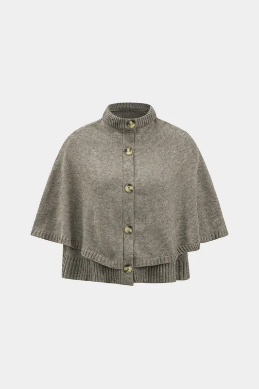 Knitted Button Cape Short Loose Cardigan sold by Micas