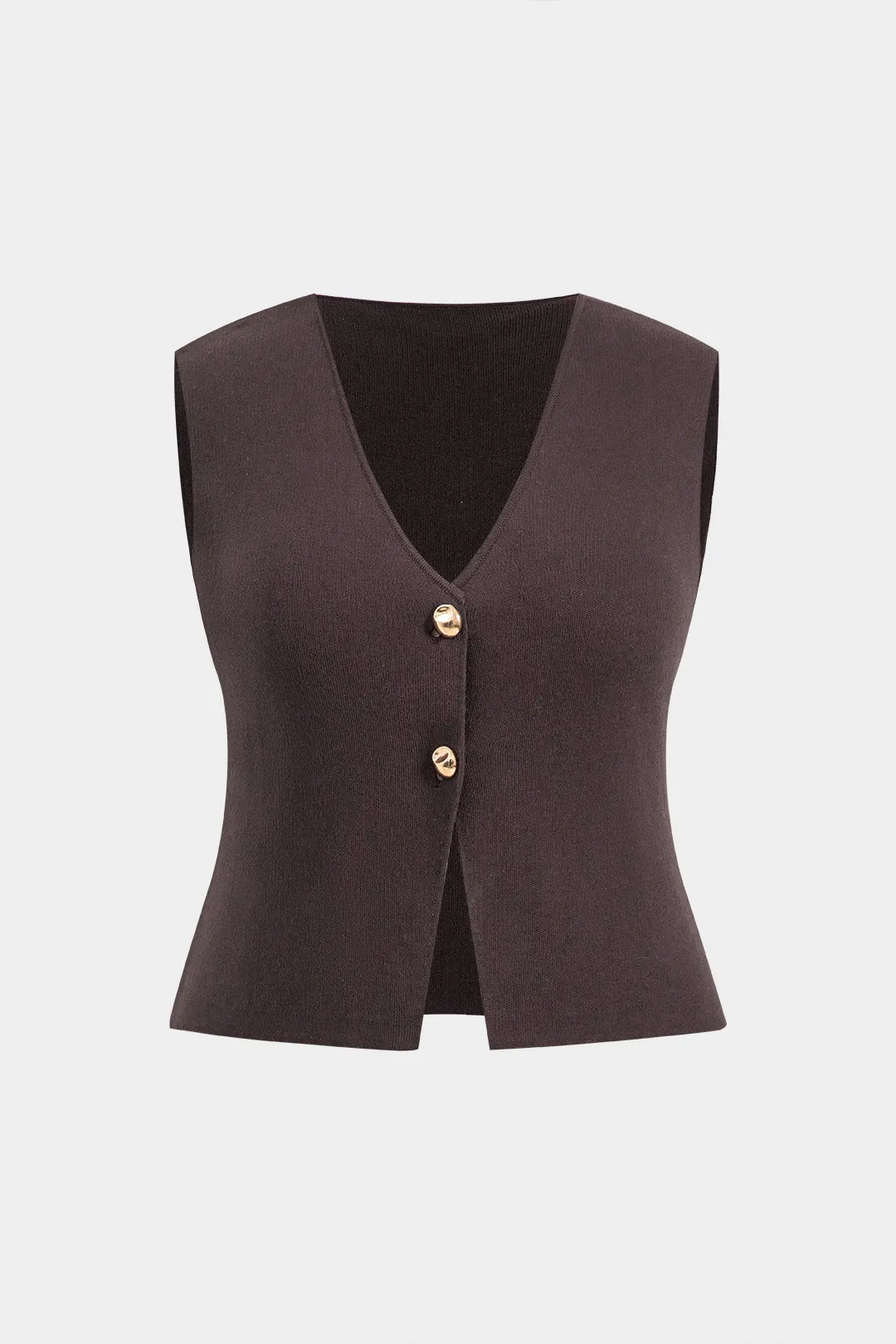 Plus Size Patchwork Button V-Neck Vest sold by Micas